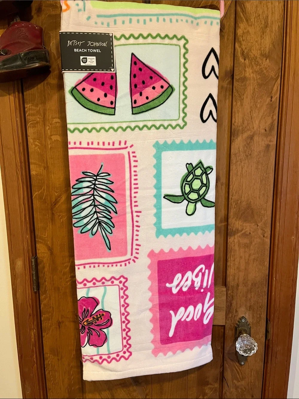 Betsey Johnson Pink & Teal Tropical Sticker beach towel